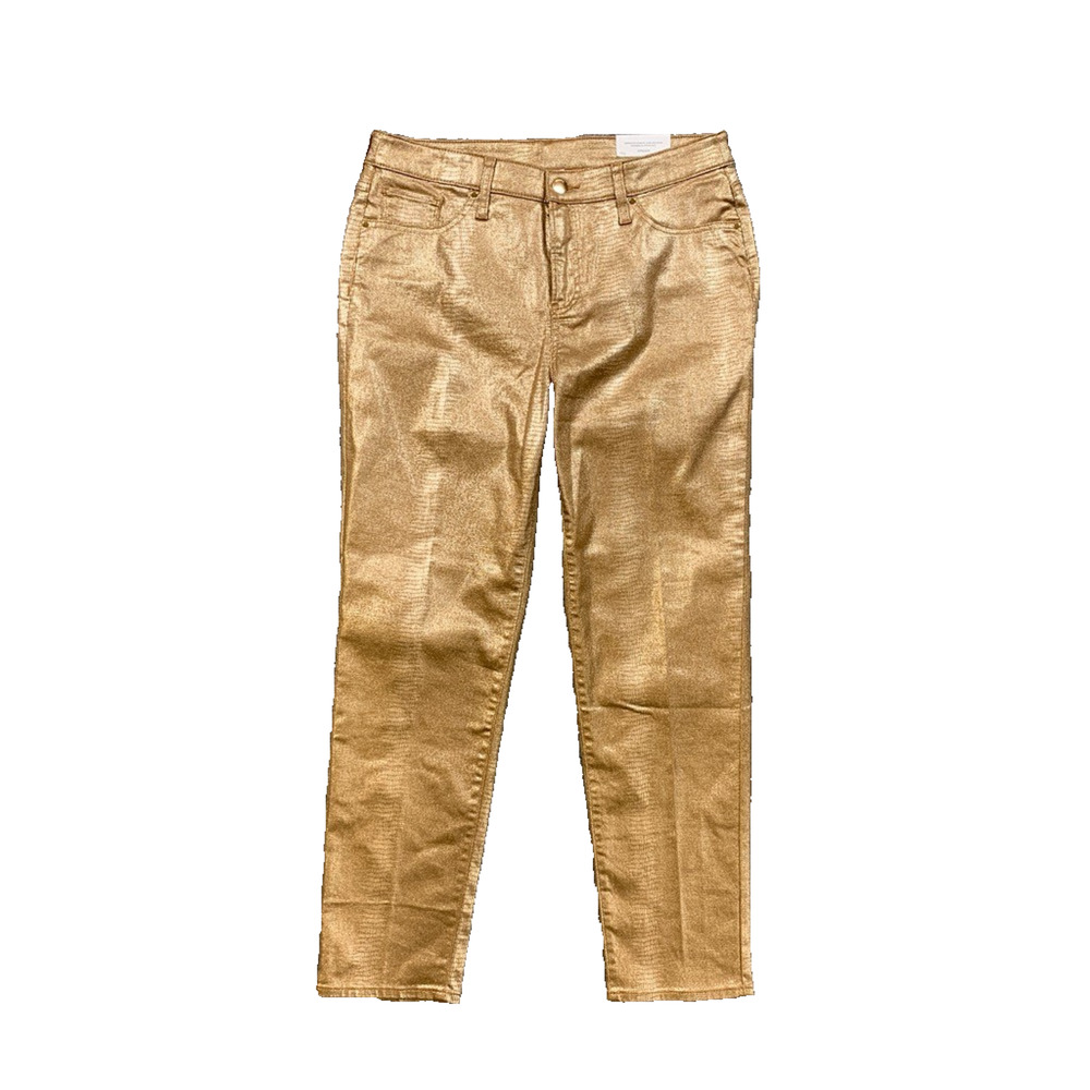 Chicos Jeans Womens 10 R Gold So Slimming Girlfriend Coated Gator Ankle Metallic